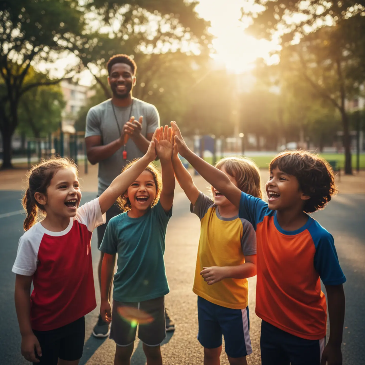 Glückliche Kinder beim gemeinsamen Sport